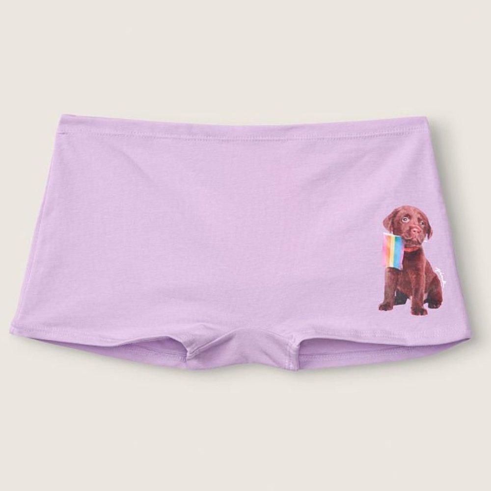 VS PINK Boyshort Purple W/Puppy Rainbow Flag NWT Victoria’s Secret PINK